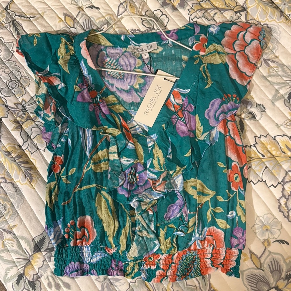 Rachel Zoe Floral Green Top